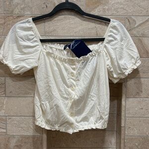 Brandy Melville Cream Puff Sleeve Cropped Blouse